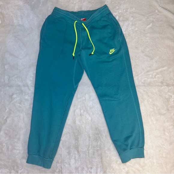 Nike Teal Blue Neon Drawstring Logo Jogger Sweatpants Size Medium - Picture 7 of 11